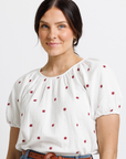 Downeast - Cecilia White Short Sleeve Scoop Neck Blouse