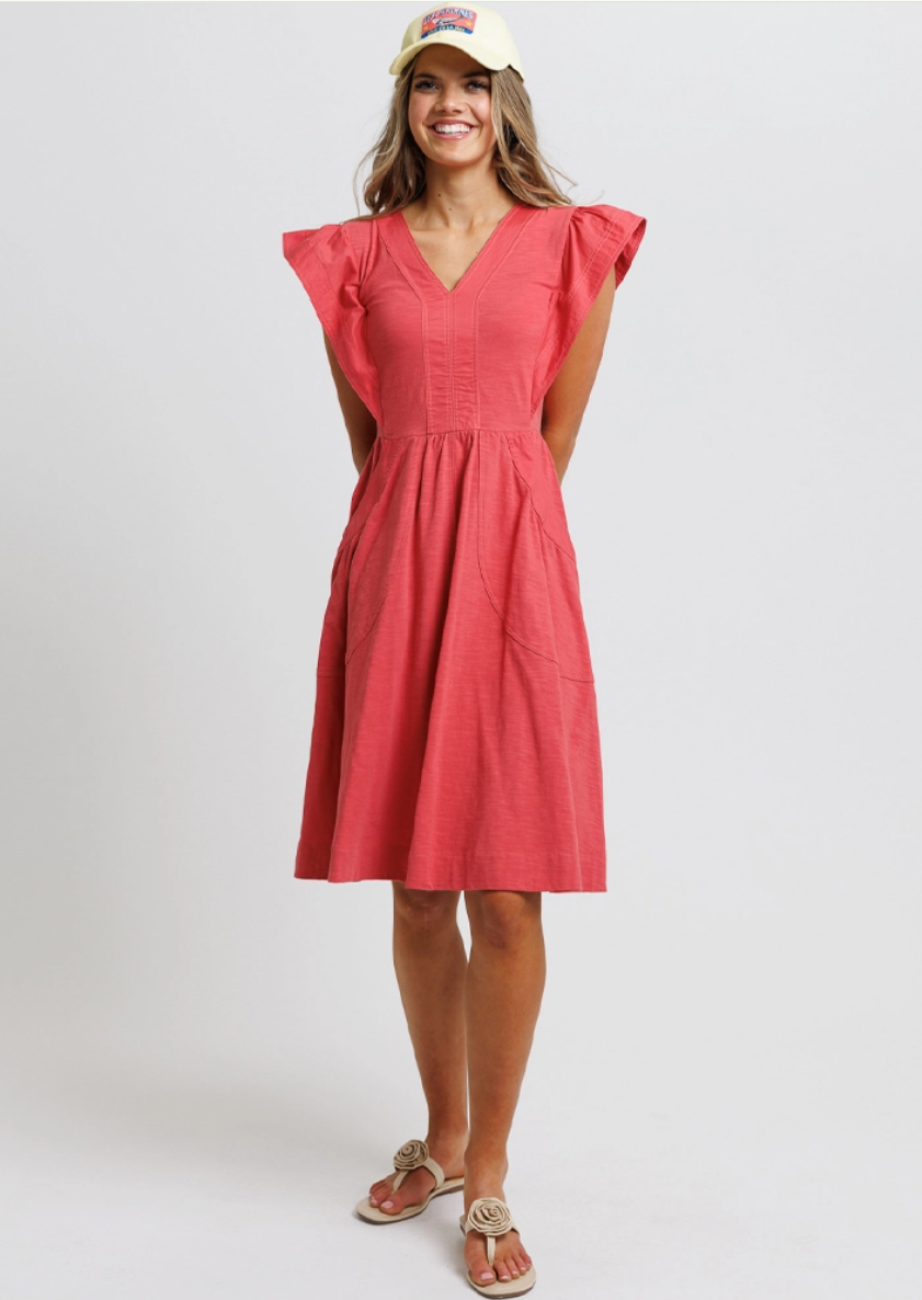Downeast - Soleil Red Short Sleeve Dress
