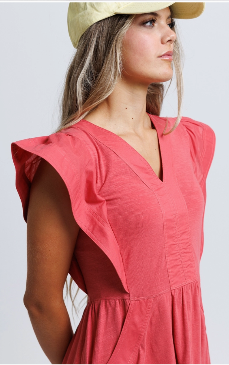 Downeast - Soleil Red Short Sleeve Dress