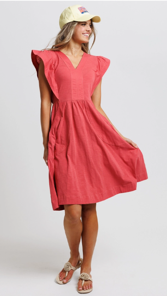 Downeast - Soleil Red Short Sleeve Dress