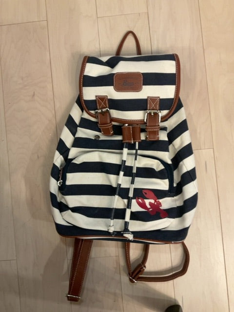 {{ClientCode}} BLU/WHT STRIPE G H BASS BACKPACK PURSE
