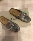 TAUPE SNAKESKIN TAOS MULES 6.5