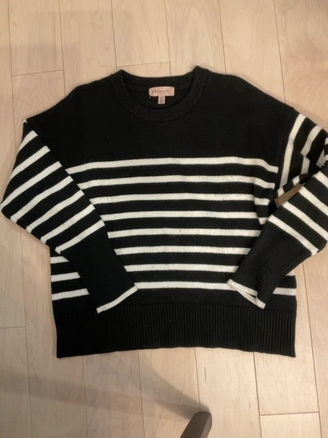 {{ClientCode}} BLK/WHT STRIPE PHILOSOPHY SWEATER, XL