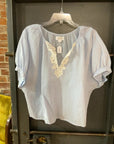 BLUE/WHITE STRIPE VELVET SHORT SLEEVE SHIRT M