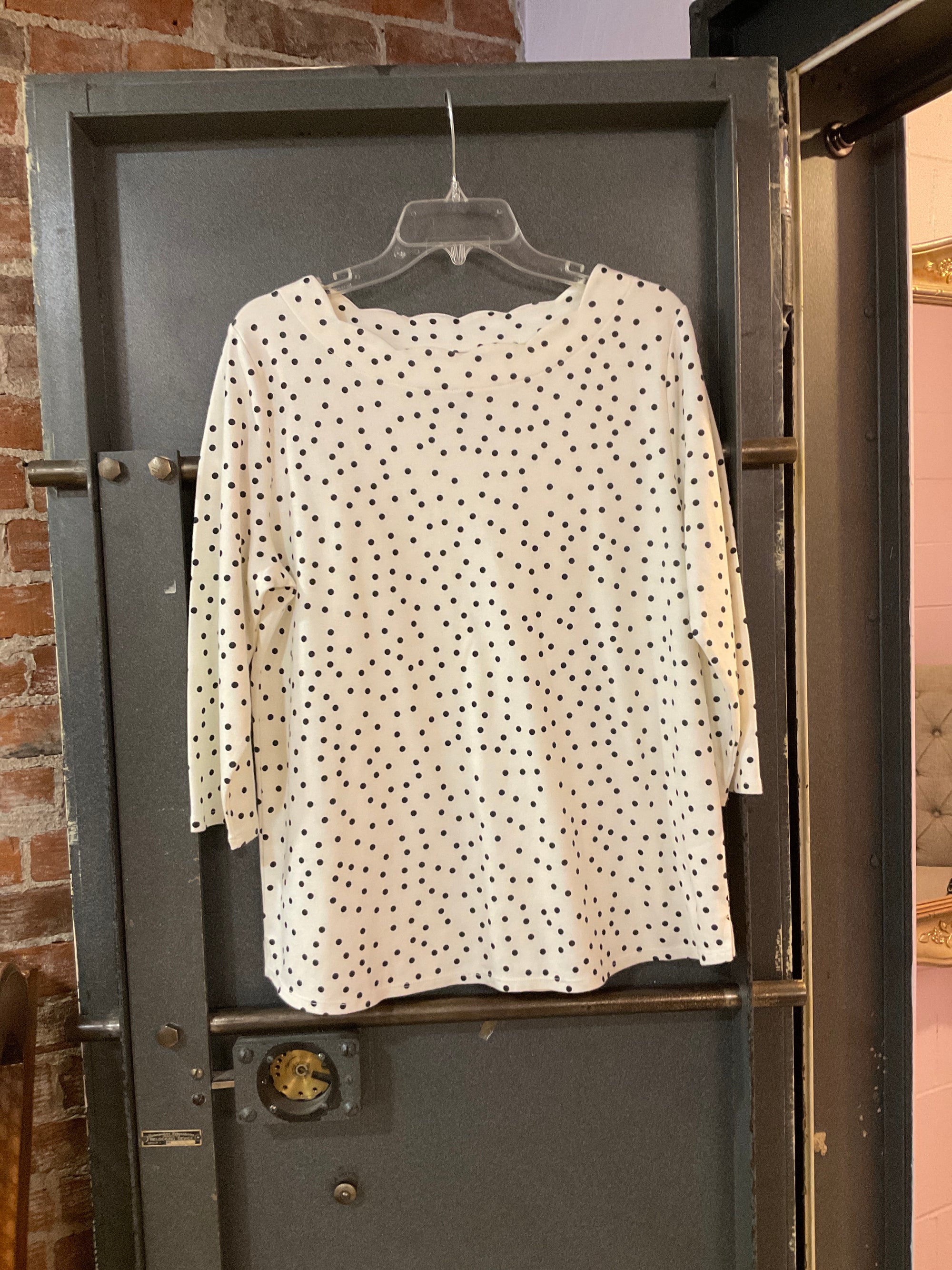 BLACK POLKA DOT CROFT &amp; BORROW LONG SLEEVE SHIRT L