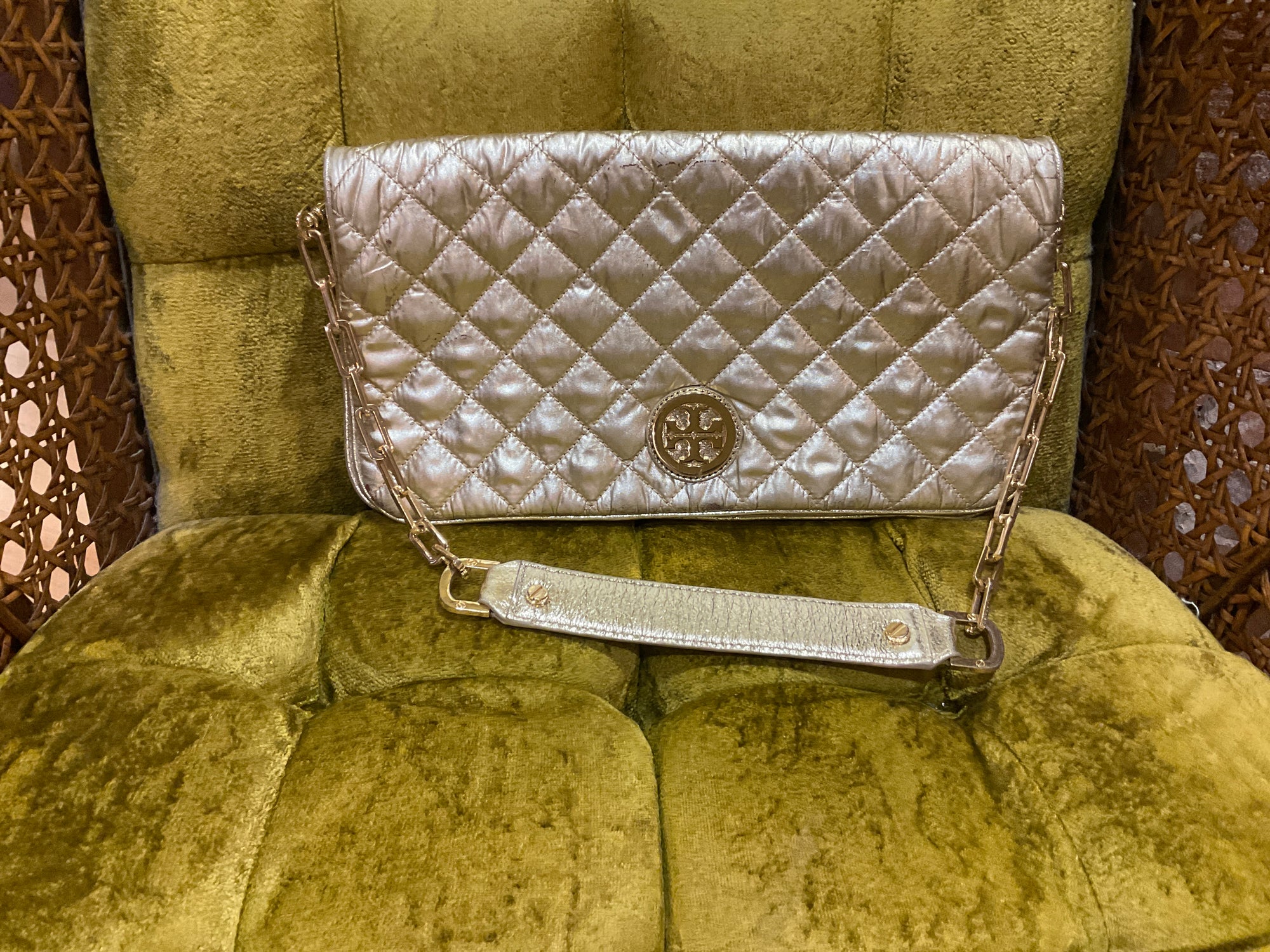 GOLD TORY BURCH Quilted gold chain bag