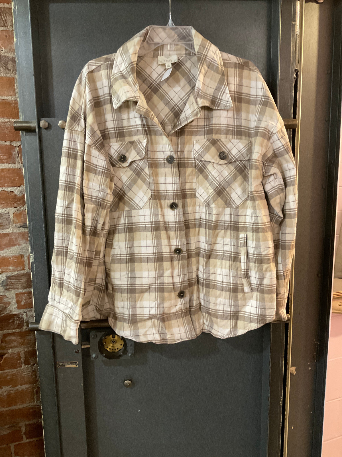 NEUTRAL FLANNEL PERCH BY BLU PEPPER LONG SLEEVE SHIRT 3XL