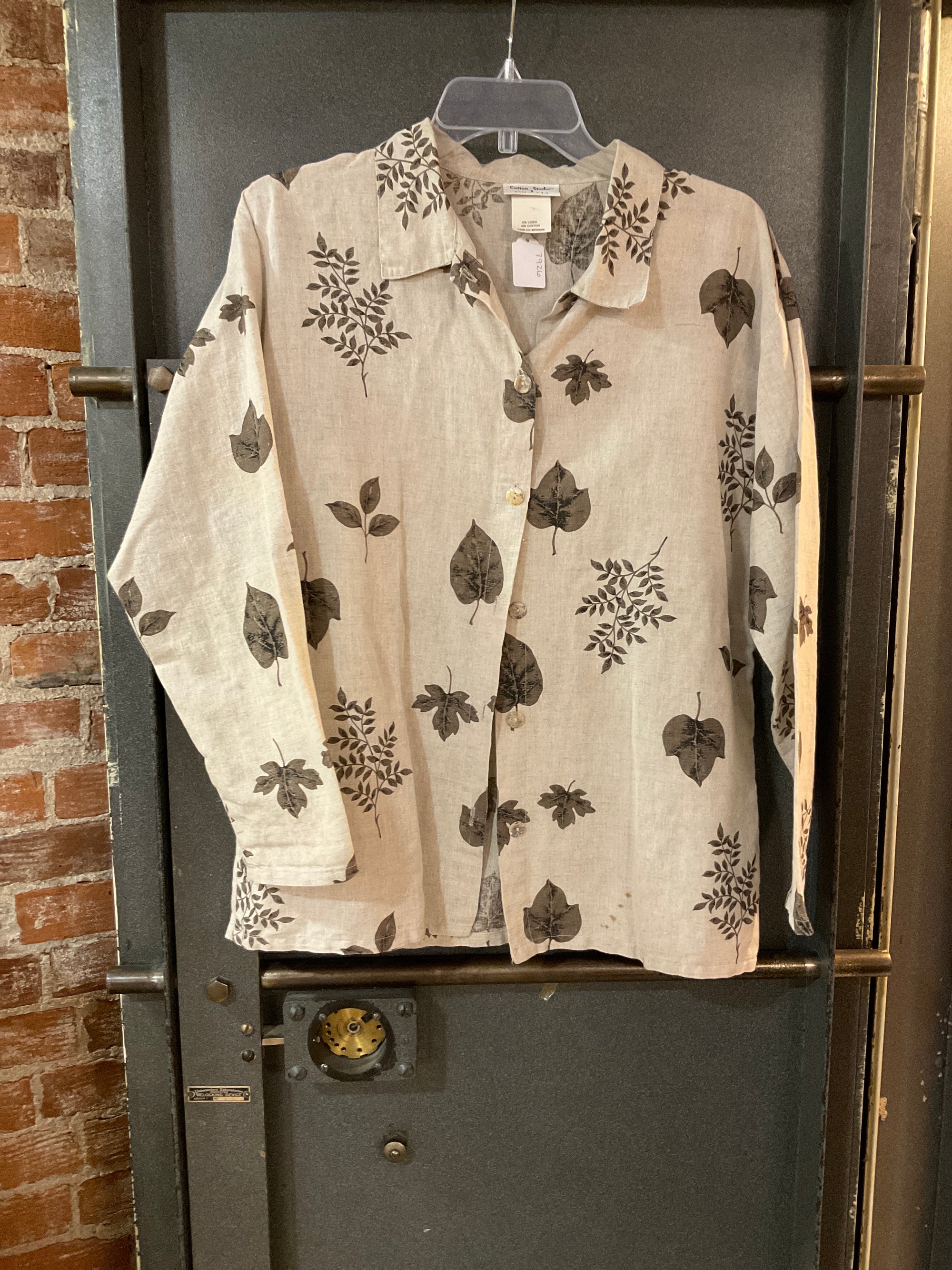 NEUTRAL FLORAL COTTON STUDIO LONG SLEEVE SHIRT S