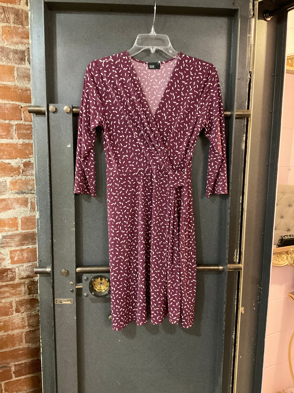 BURGUNDY pattern Muse Petite LONG SLEEVE DRESS S