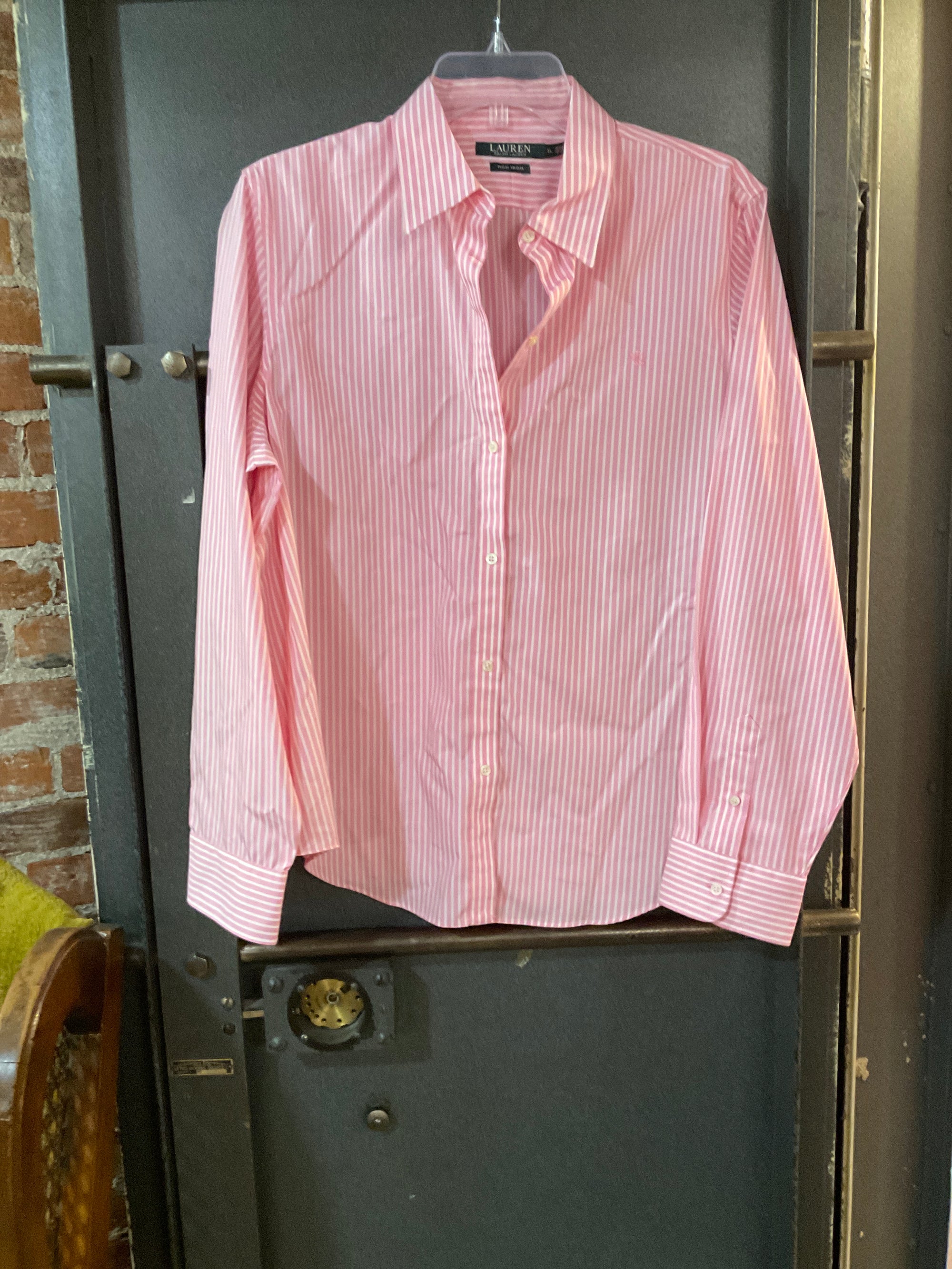 PINK/WHITE STRIPE RALPH LAUREN LONG SLEEVE SHIRT XL