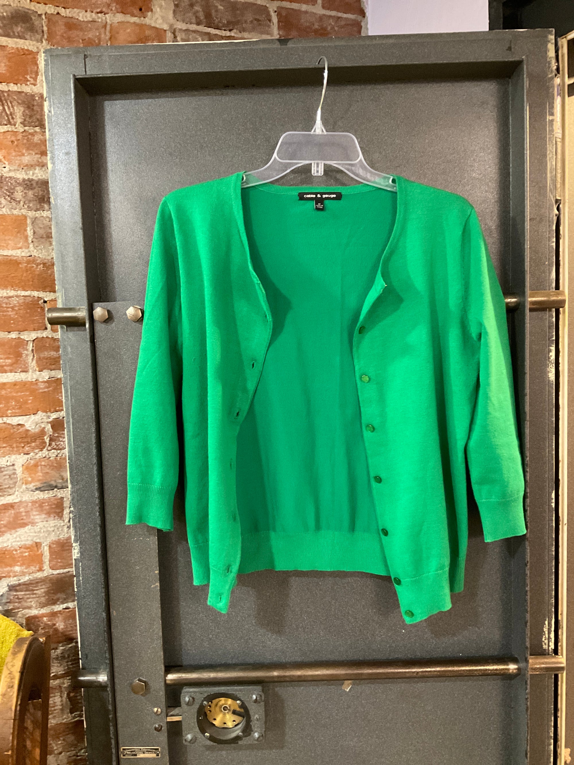 GREEN CABLE &amp; GAUGE CARDIGAN M
