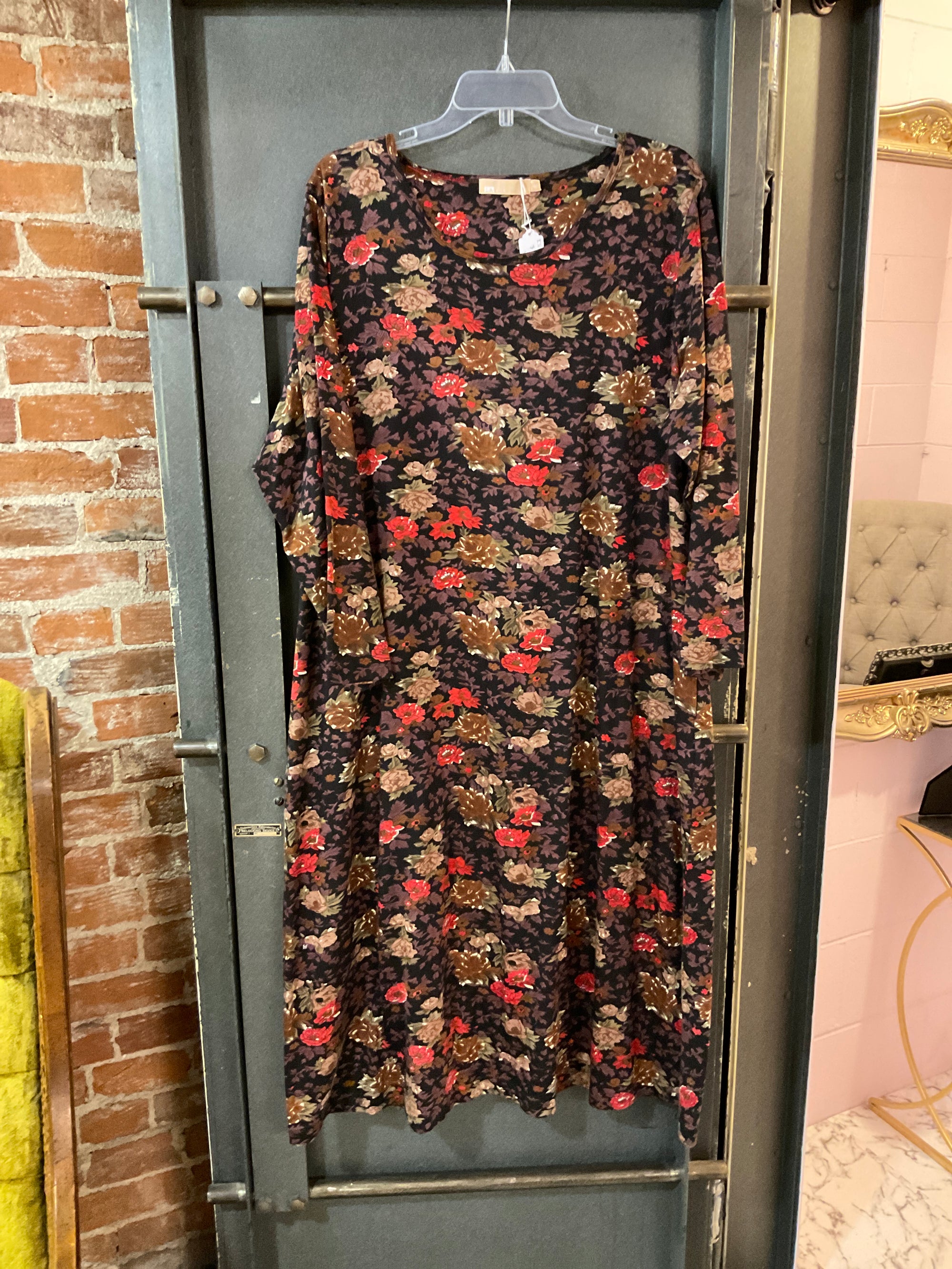 Floral La Cera Pocketed long sleeve dress 1X
