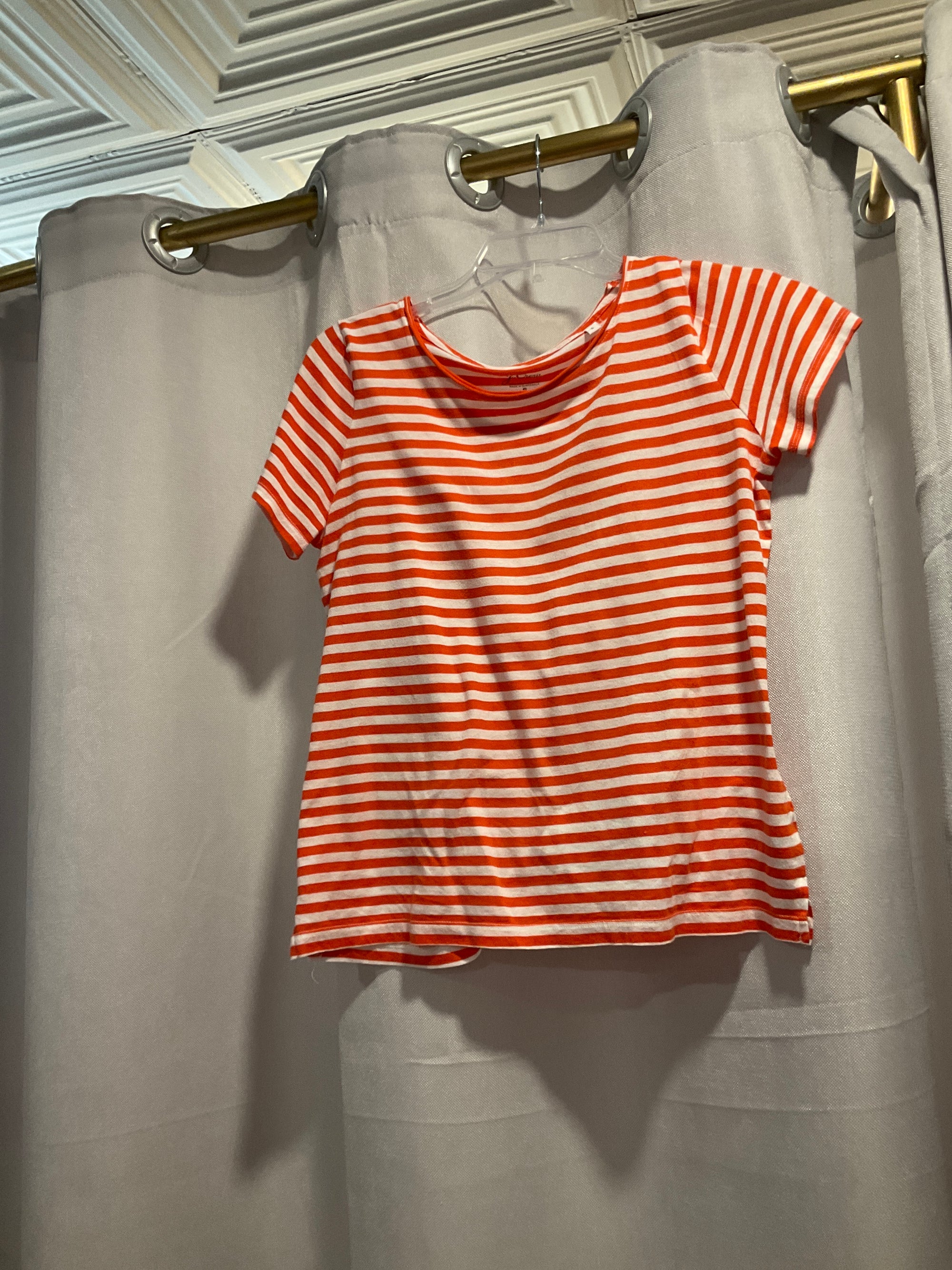 ORANGE/WHITE STRIPE J.CREW SHORT SLEEVE SHIRT S