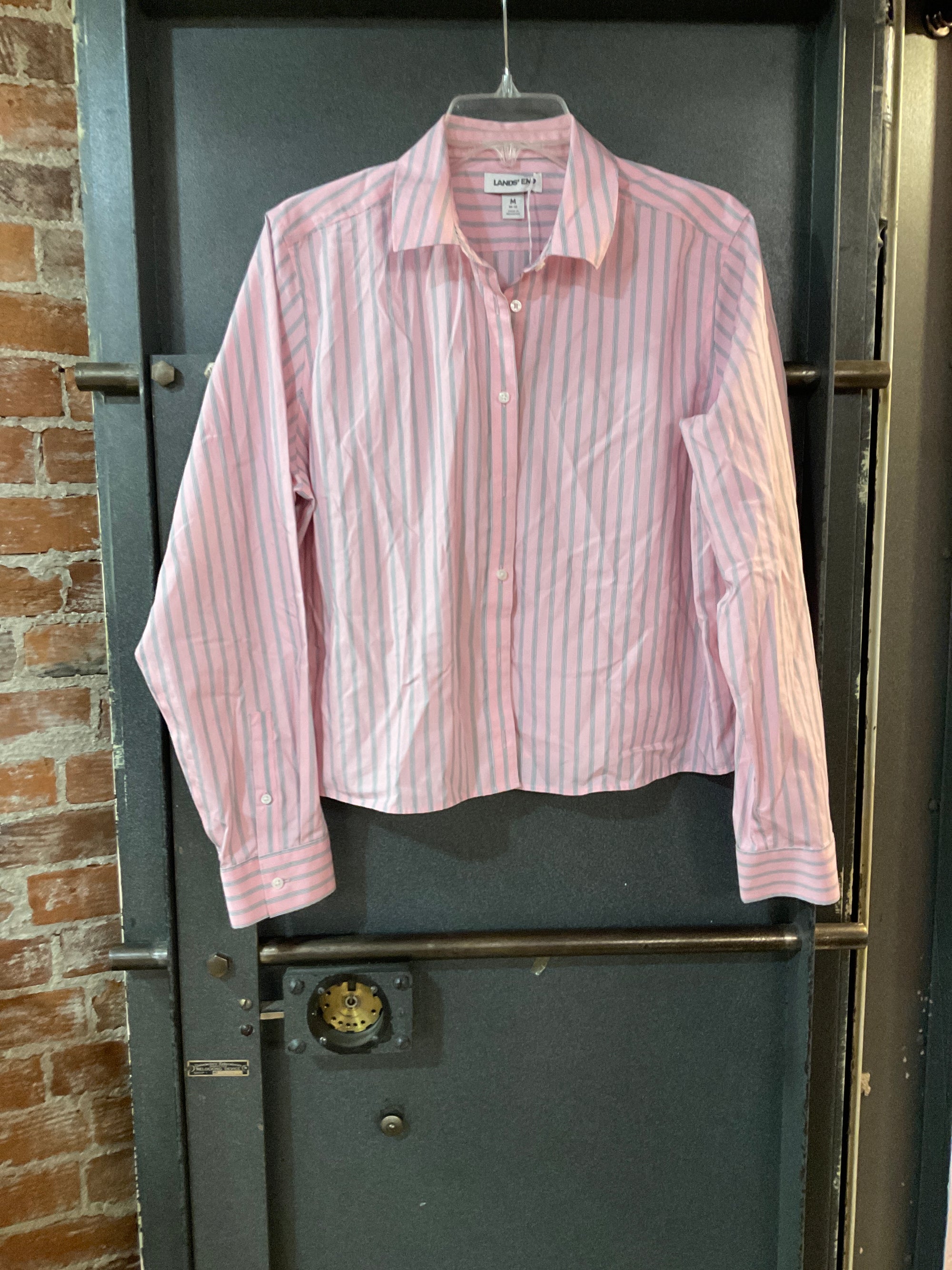 PINK STRIPE LANDS END LONG SLEEVE SHIRT M