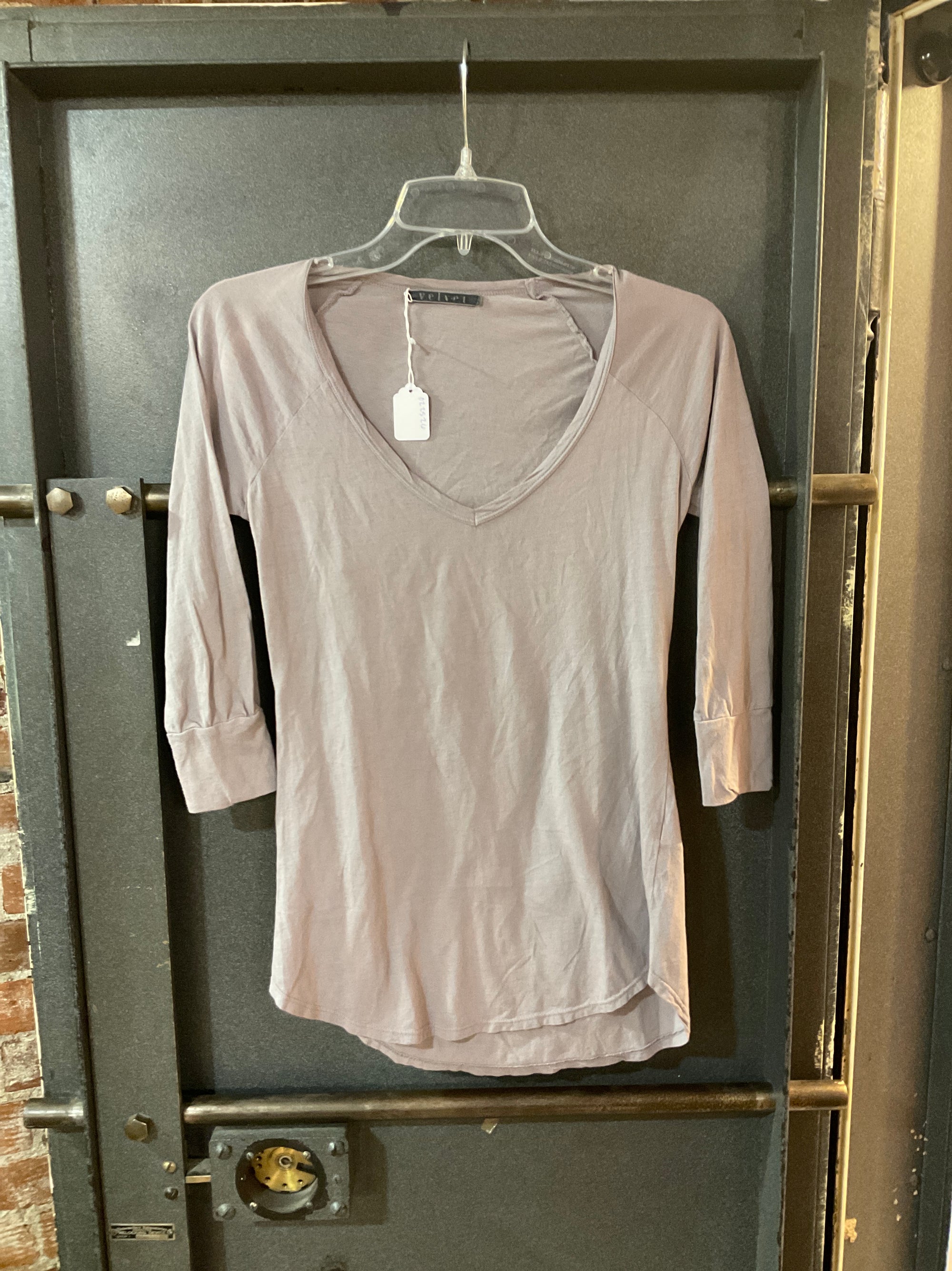GREY VELVET LONG SLEEVE SHIRT S