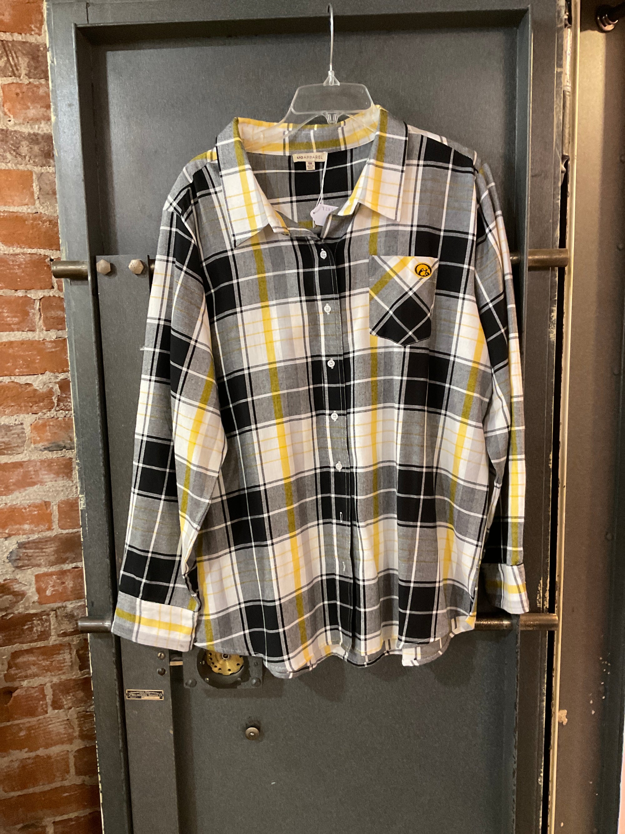 Black/yellow/white pattern UG Apparel Button up flannel long sleeve 1X