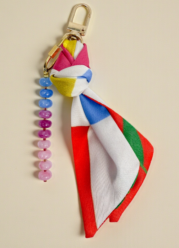 Ethic Goods - Floral Blocked Silk &amp; Gemstone Bag Charm