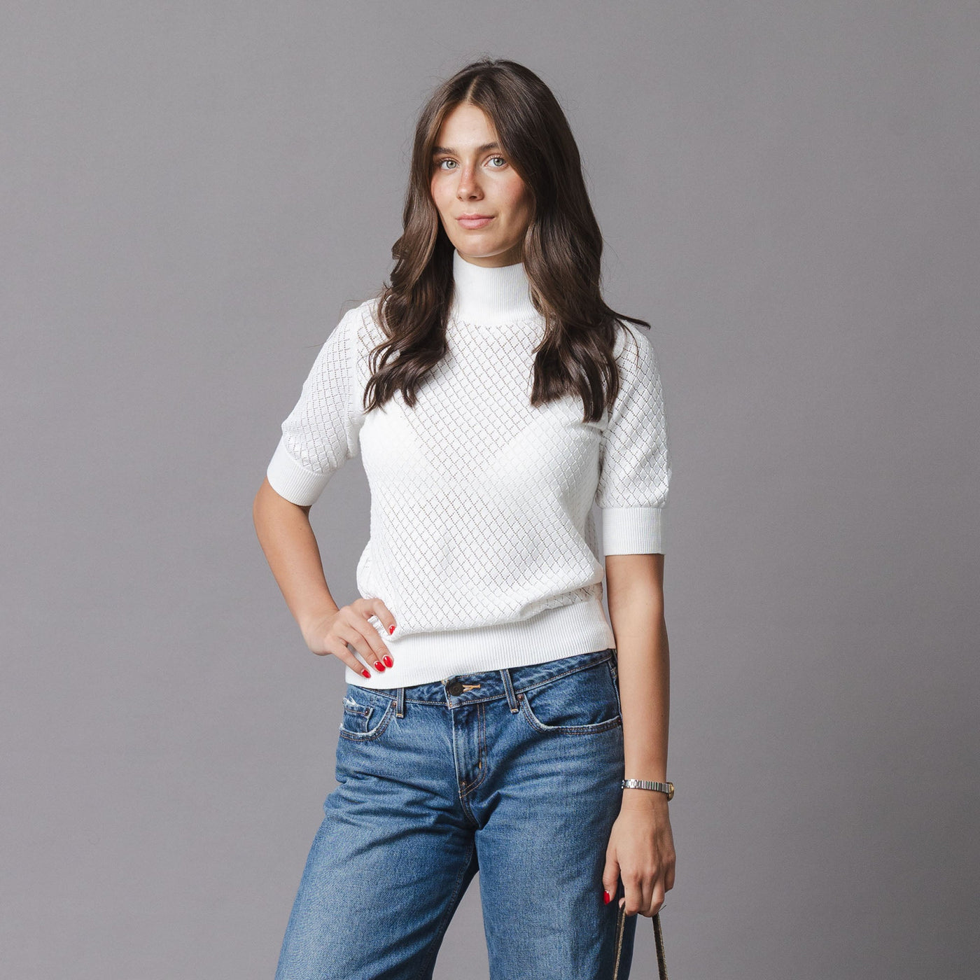 Hope &amp; Henry - Diamond Stitch Mock Neck Sweater