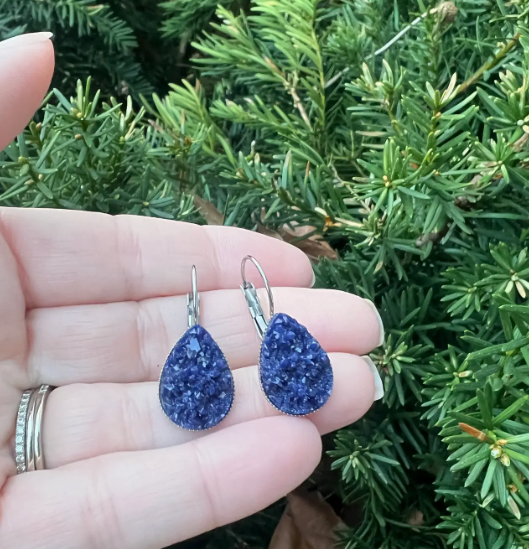 Baubles By B - Royal Blue Druzy Teardrop Dangle Earring