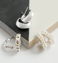 Load image into Gallery viewer, Downeast Silver Mini Hoop and Pearl Earring Trio
