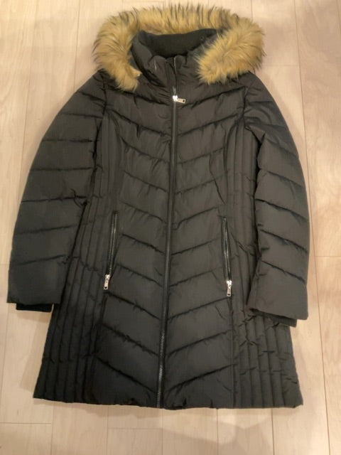 {{ClientCode}} BLACK TOMMY HILFIGER LONG PUFFER COAT, L