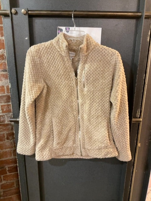 LIGHT BROWN CALVIN KLEIN TEDDY FLEECE/SHERPA FULL ZIPJACKET S