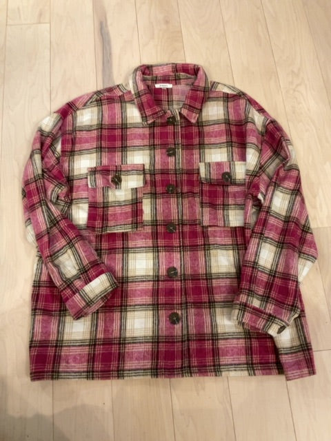 Pink/white plaid JODIFL SHACKET 2X