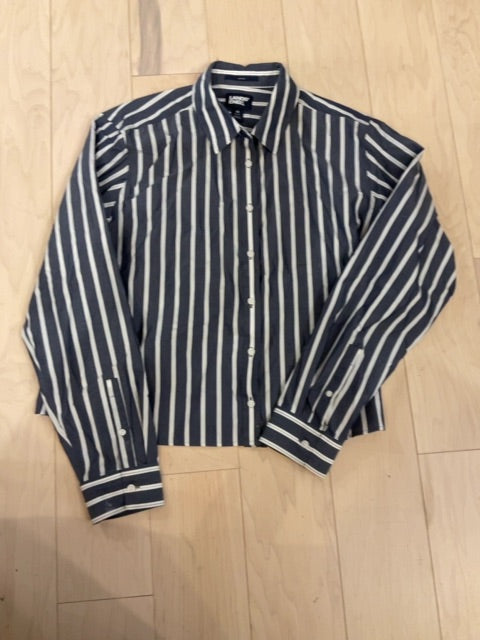GREY STRIPE LANDS END L/S BUTTON UP M