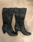 {{ClientCode}} BLACK BARE TRAPS BOOTS, 9