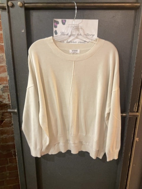 IVORY THE WORKSHOP CREWNECK KNIT SWEATER WITH CENTER SEAM AND RIBBED TRIMS S