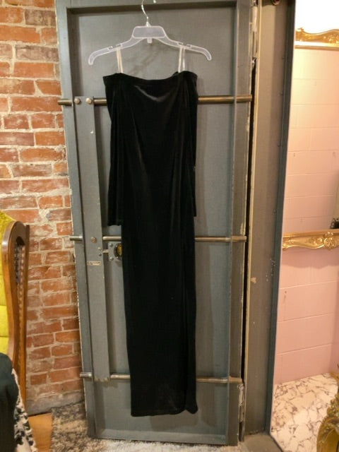 BLACK PEAR CULTURE OFF THE SHOULDER VELVET MAXI DRESS HIGH LEG SLIT 3