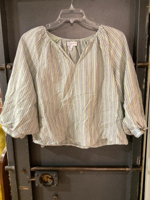 GREEN W/ BLUE WHITE STRIPE MICHAEL STARS 3/4 SLEEVE TOP M