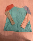 {{ClientCode}} TURQUOISE MULTI BIBI LONG SLEEVE SHIRT, M