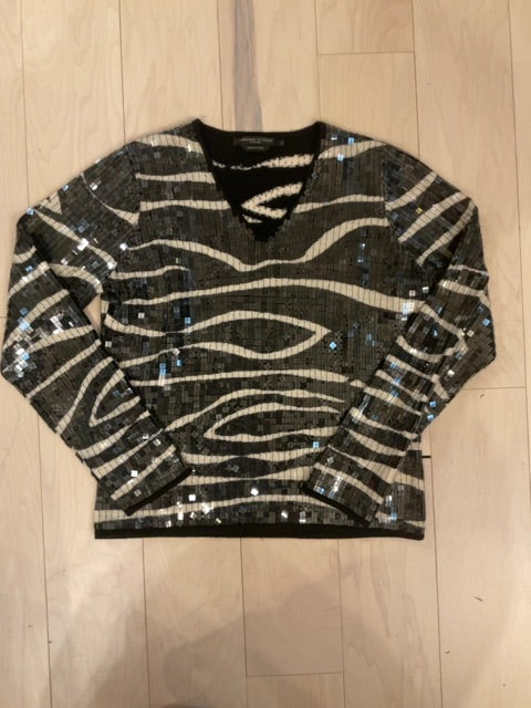 BLACK/WHITE ADRIENNE VITTADINI Sequin sweater black and white S