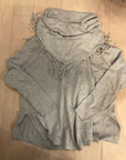 {{ClientCode}} GREY CENTRAL PARK WEST FRINGE COWL L/S SHIRT, S