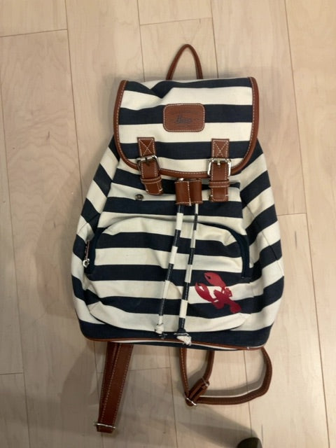 {{ClientCode}} BLU/WHT STRIPE G H BASS BACKPACK PURSE