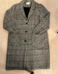 {{ClientCode}} BLK/WHT PLAID TRIBAL LONG GLEN PLAID COAT, XL