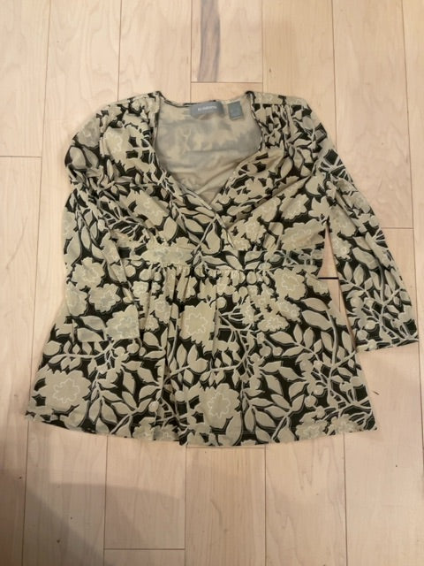 BRN FLORAL LIZ CLAIBORNE 3/4 SLEEVE TOP S