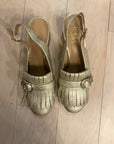 {{ClientCode}} METALLIC GOLD FRANCO SARTO SLINGBACK LOAFERS, 8