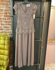 {{ClientCode}} TAUPE JS COLLECTIONS FORMAL DRESS, 6P