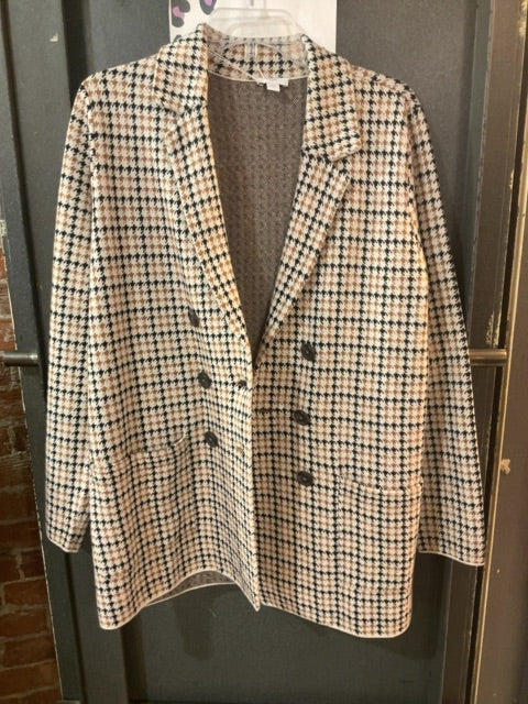 BLACK AND TAN PATTERN J JILL BLACK AND TAN PATTERNED SWEATER BLAZER JACKET M