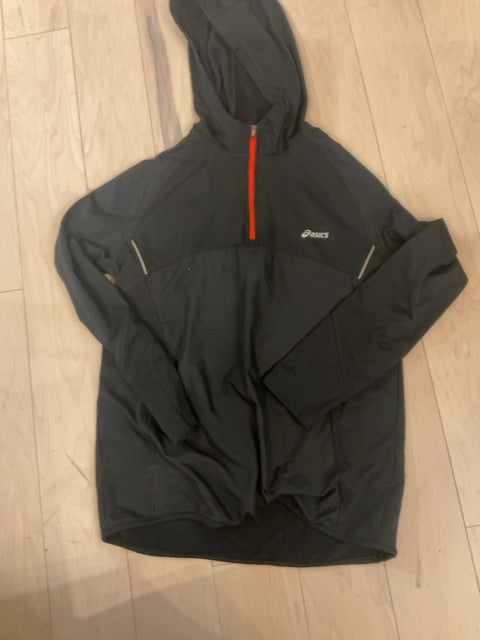 BLACK ASICS HOOD 1/4 ZIP PULLOVER M