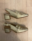 {{ClientCode}} METALLIC GOLD FRANCO SARTO SLINGBACK LOAFERS, 8