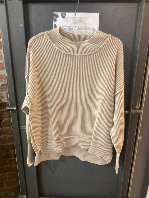 SAND/BEIGE ZENANA OVERSIZED RIBBED SWEATER S/M