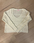 {{ClientCode}} CREAM PINK LILY VNECK SWEATER, L