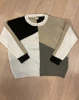 {{ClientCode}} Wht/tan/blk BIBI COLORBLOCK SWEATER, L