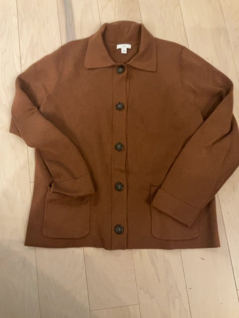BROWN J JILL COLLARED CARDIGAN M