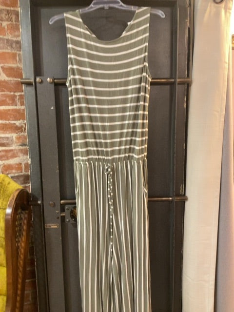 GREEN/WHITE STRIPE ZENANA JUMPSUIT L
