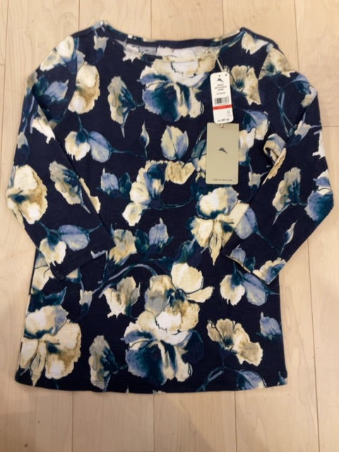 BLUE FLORAL TOMMY BAHAMA 3/4 SLEEVE TOP XS