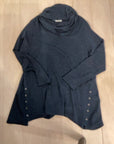 {{ClientCode}} NAVY FOIL Cowl neck LONG SLEEVE SHIRT, XL